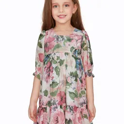 Peppermint Floral Printed Sequinned Satin A-Line Dress-44