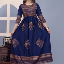 KALINI Ethnic Motifs Printed Gathered Detailed Maxi Ethnic Dress-image-97