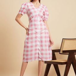 MINT STREET Checked Puff Sleeve A Line Dress-image-59