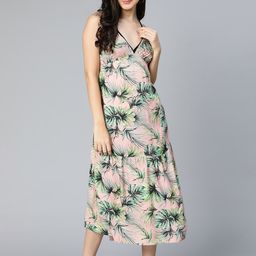 Oxolloxo Women Beige Floral Print Beach Dress-image-40