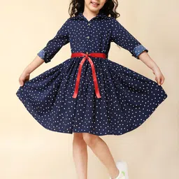 A T U N Navy Blue Crepe Dress-image-75