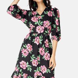 angloindu Women Black & Yellow Floral Crepe Dress-image-98