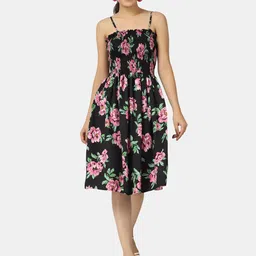 angloindu Floral Printed Smocked Dress-image-25
