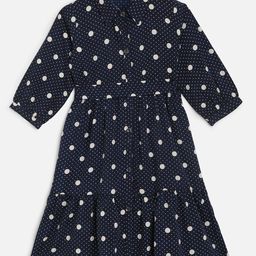 YK Girls Navy Blue Polka Dot Tier Shirt Dress With Tie- up-image-68