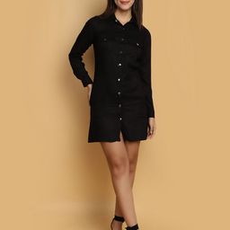 V-Mart Shirt Collar Cuffed Sleeves Cotton Fit & Flare Shirt Mini Dress-picture-26