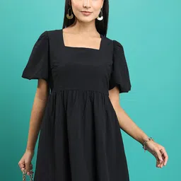 Tokyo Talkies Square Neck Puff Sleeve Gathered Fit & Flare Dress-picture-16