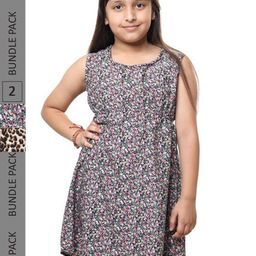 BAESD Girls Pack Of 2 Floral Printed Sleeveless Crepe A-line Dress-picture-42