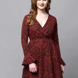aayu Floral Printed V-Neck Bell Sleeves Gathered Fit & Flare Mini Dress-picture-44