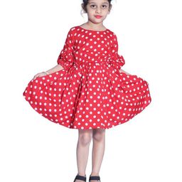 BAESD Girls Polka Dot Printed Bell Sleeve Crepe Fit & Flare Dress-image-47