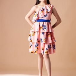 Cherry & Jerry Girls Floral Printed One Shoulder Layered Fit & Flare Dress-image-33