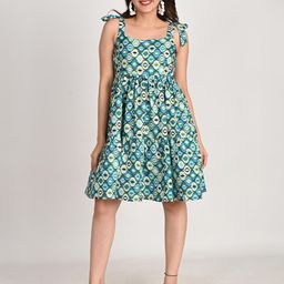 KIZI Print Women gathered Fit & Flare Dress with tiers & tie up on shoulders-image-69