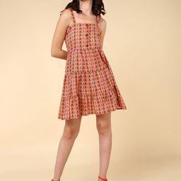MALHAAR Geometric Printed Shoulder Straps Fit & Flare Dress-image-78