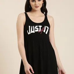 SHOWOFF Typography Printed Sleeveless Cotton A-Line Dress-image-37