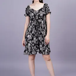 HIGHLIGHT FASHION EXPORT Floral Print Puff Sleeves Fit & Flare Dress-11