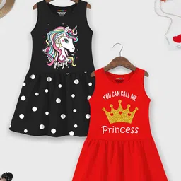 YK X Trampoline Pack of 2 Graphic Print Cotton A-Line Dress-15