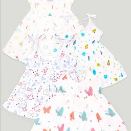 Kidbea Infant Girls Pack Of 4 Conversational Printed Round Neck Cotton Fit & Flare Dress-57