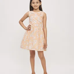 Tiny Girl Peach-Coloured Floral Print Fit & Flare Dress-picture-22