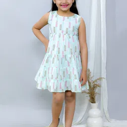 Ka-mee Girls Geometric Printed Pure Cotton Fit & Flare Dress-image-5