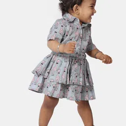 Piccolo Piglet Girls Cotton Animal Print Fit & Flare Dress-image-26