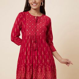 Globus Sequinned Yoke Tie-Up Neck A-Line Dress-picture-20
