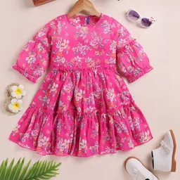 YK Girls Floral Printed Fit & Flare Dress-picture-13