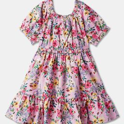 R&B Pink Floral Print Round Neck Fit & Flare Dress-picture-37