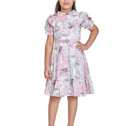 Peppermint Girls Round Neck Abstract Printed Ruffles Fit & Flare Dress-picture-8