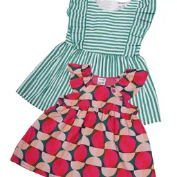 Creative Kids Girls Pack of 2 Striped Round Neck Cap Sleeves Cotton Fit & Flare Dress-17