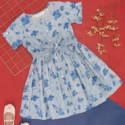 AKKRITI BY PANTALOONS Girls Floral Printed Tie-Ups detail Cotton Fit and Flare Dress-picture-54