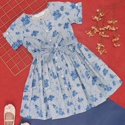 AKKRITI BY PANTALOONS Girls Floral Printed Tie-Ups detail Cotton Fit and Flare Dress-image-41