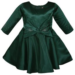 Wish Karo Girls Long Sleeves Bow Detail Satin Fit & Flare Dress-image-24