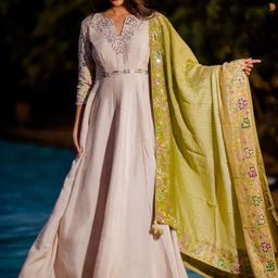 Nikita Vishakha Embellished Satin Gown Ehnic Dress With Dupatta-image-39