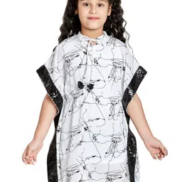 Peppermint Girls Abstract Printed Tie-Up Neck Embellished Kaftan Dress-picture-8