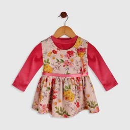 BAESD Pink Floral Printed Round Neck Satin Fit & Flare Dress-image-40