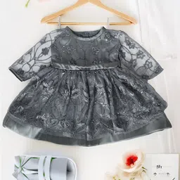 Bella Moda Floral Embroidered Sequence Satin Fit & Flare Dress-picture-13