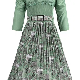 Wish Karo Girls Printed Satin Pleated Fit & Flare Dress With Belt-picture-19