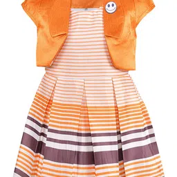Wish Karo Girls Striped Shirt Collar Pleated Fit & Flare Dress With Shrug-image-40
