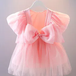 INCLUD Girls Net Round Neck Flared Sleeves Fit & Flare Dress-21