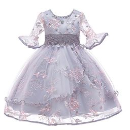 StyleCast Girls Grey Floral Embroidered Bell Sleeve Fit & Flare Maxi Dress-image-37