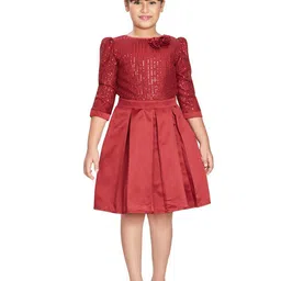 Peppermint Girls Embellished Sequined Puff Sleeves Fit & Flare Dress-picture-15