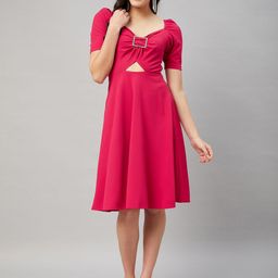 Orchid Blues Sweetheart Neck Puff Sleeve Cut Outs Fit & Flare Dress-image-78