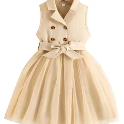 StyleCast Beige Girls Shirt Collar Sleeveless Bow Detail Fit & Flare Dress-picture-48