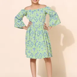 FASHION DREAM Girls Floral Printed Square Neck Fit & Flare Dress-picture-30
