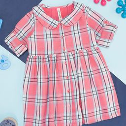 Pantaloons Baby Girls Checked Peter Pan Collar Roll Up Sleeves Cotton Fit & Flare Dress-picture-12