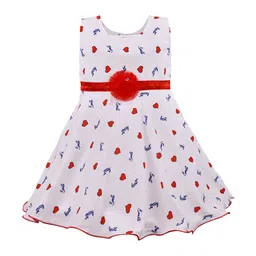 Wish Karo Girls White & Red Hearts Printed Silk Satin Finish Fit and Flare Dress-picture-11