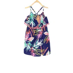 StyleStone Girls Navy Blue Tropical Printed A-Line Dress-image-56