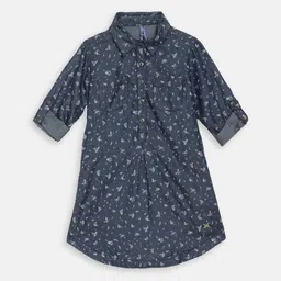 Blue Giraffe Girls Navy Blue Printed Fit and Flare Dress-image-18