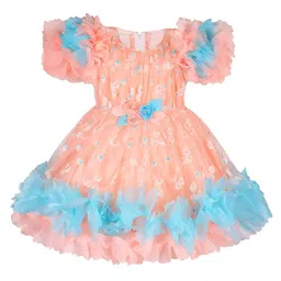 Wish Karo Girls Floral Printed Net Fit & Flare Dress With Corsage-image-33