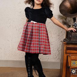 Foreverkidz Checked Velvet Fit & Flare Dress-image-58