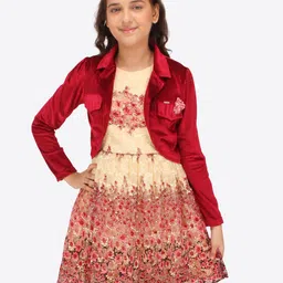 CUTECUMBER Floral Printed Fit & Flare Dress With Waistcoat-picture-37